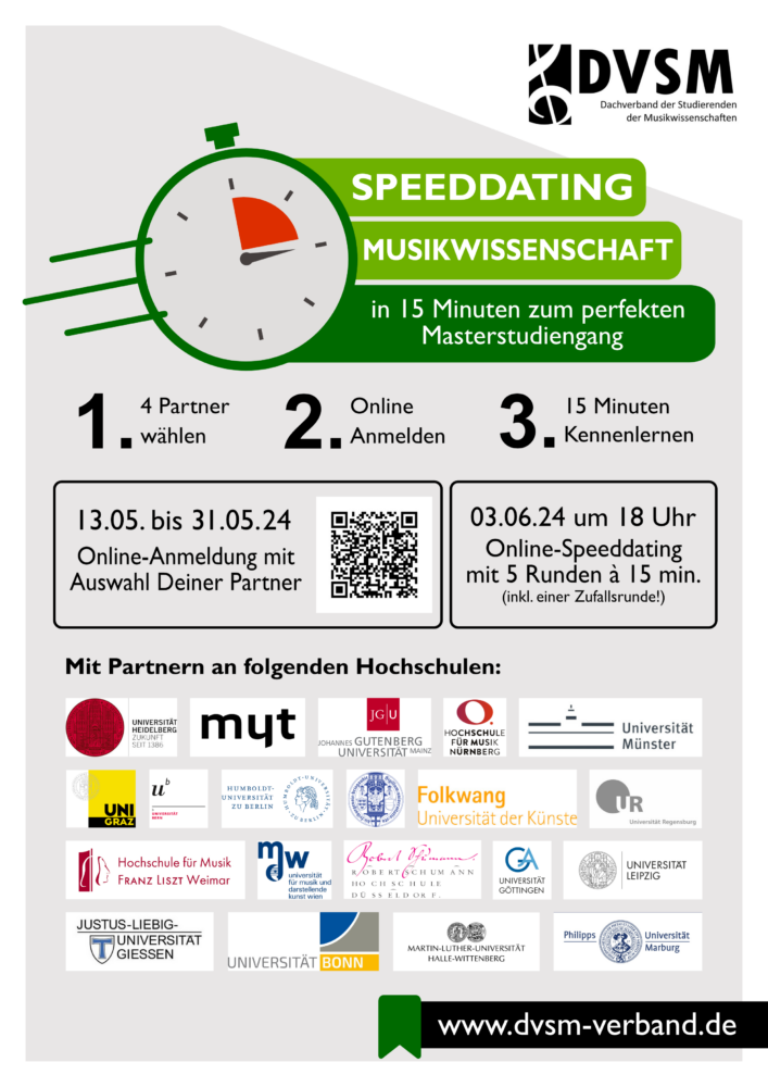 3. Master-Speeddating Musikwissenschaften – Anmeldung für Studierende geöffnet! (Frist: 31. Mai 2024)